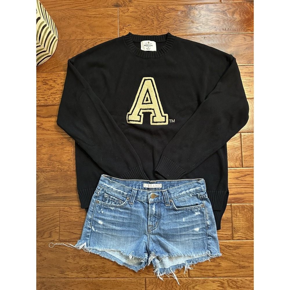 Emerson Street M Black Cotton Varsity Collegiate Sweater Chenille Patch A